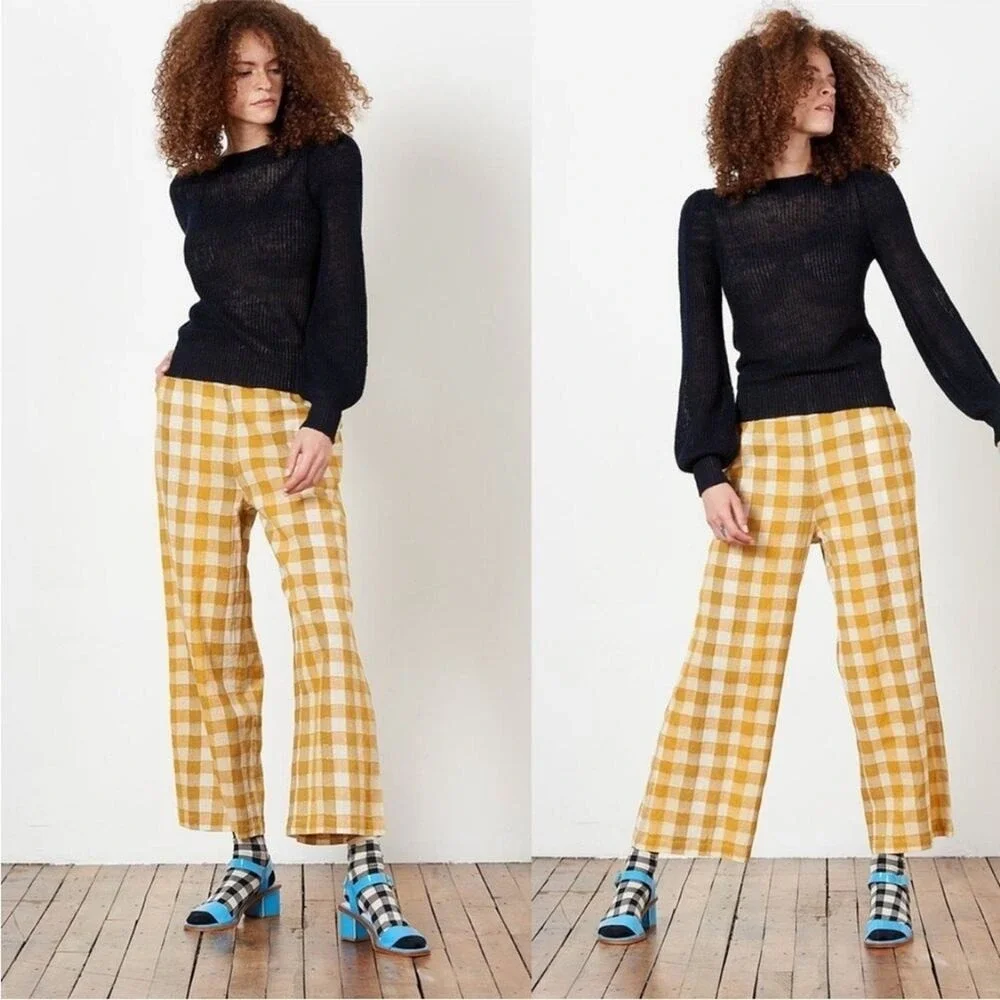 Ace & Jig Polly Plaid Cotton Wide Leg Pants in Fez Size L
